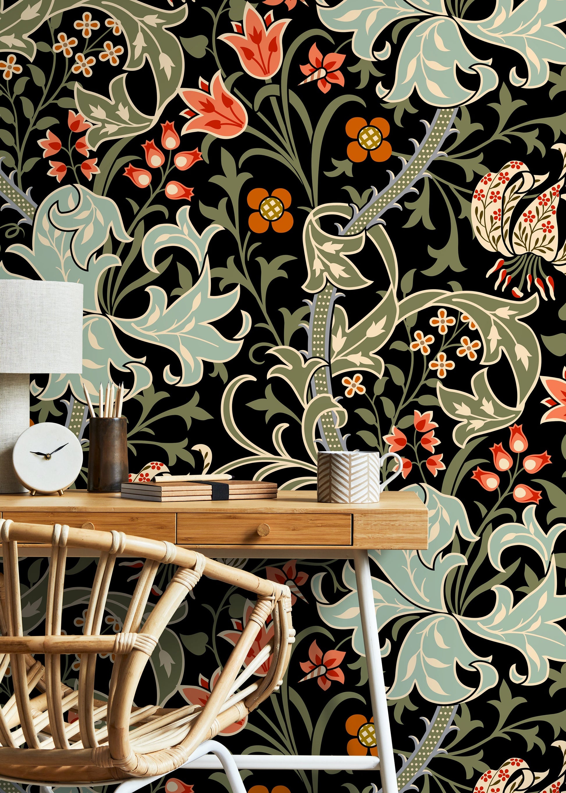 Large Floral Vintage Wallpaper / Peel and Stick Wallpaper Removable Wallpaper Home Decor Wall Art Wall Decor Room Decor - D006
