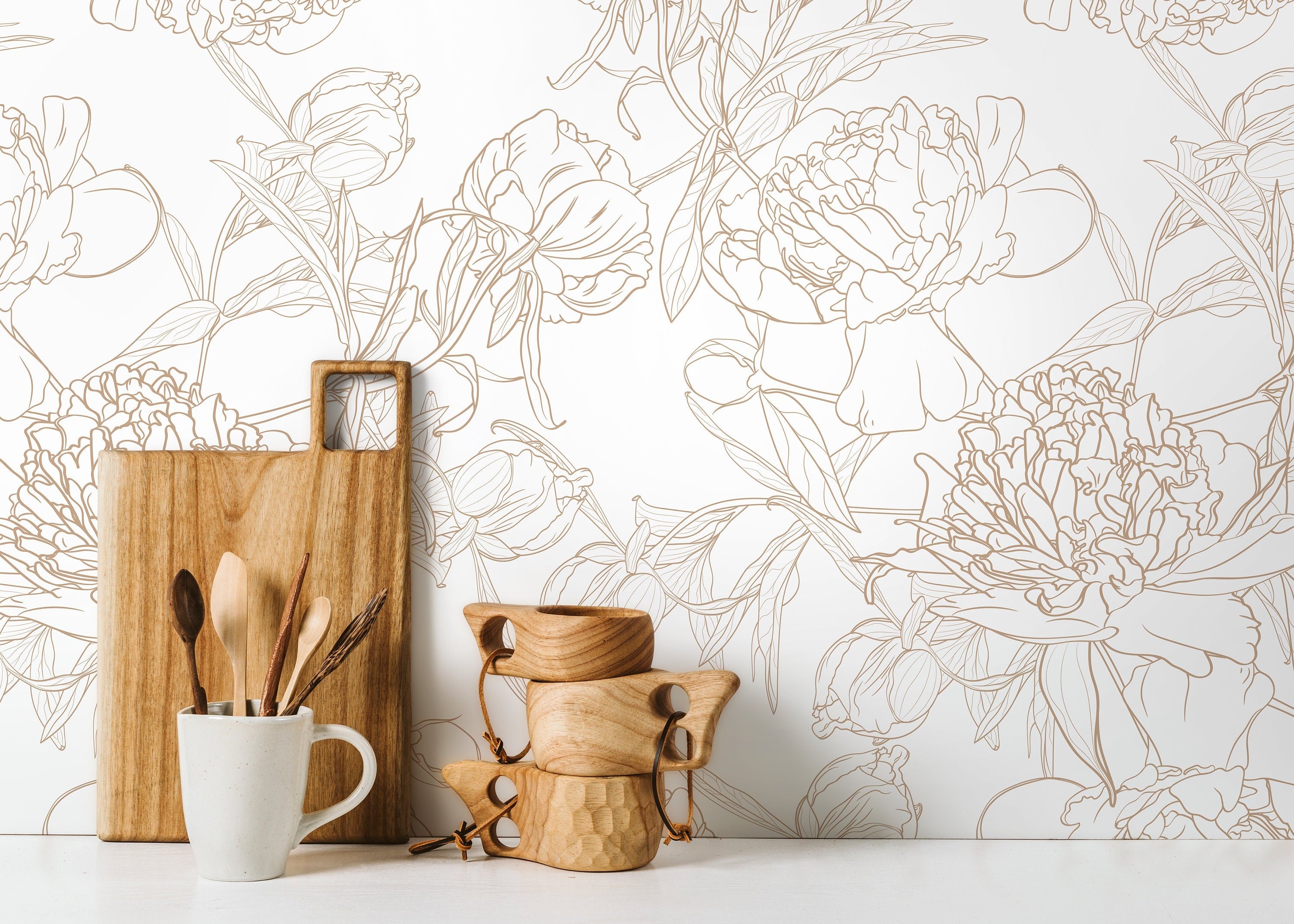 Boho Minimalist Peony Wallpaper Peel and Stick Removable Repositionabl   ONDECORCOM