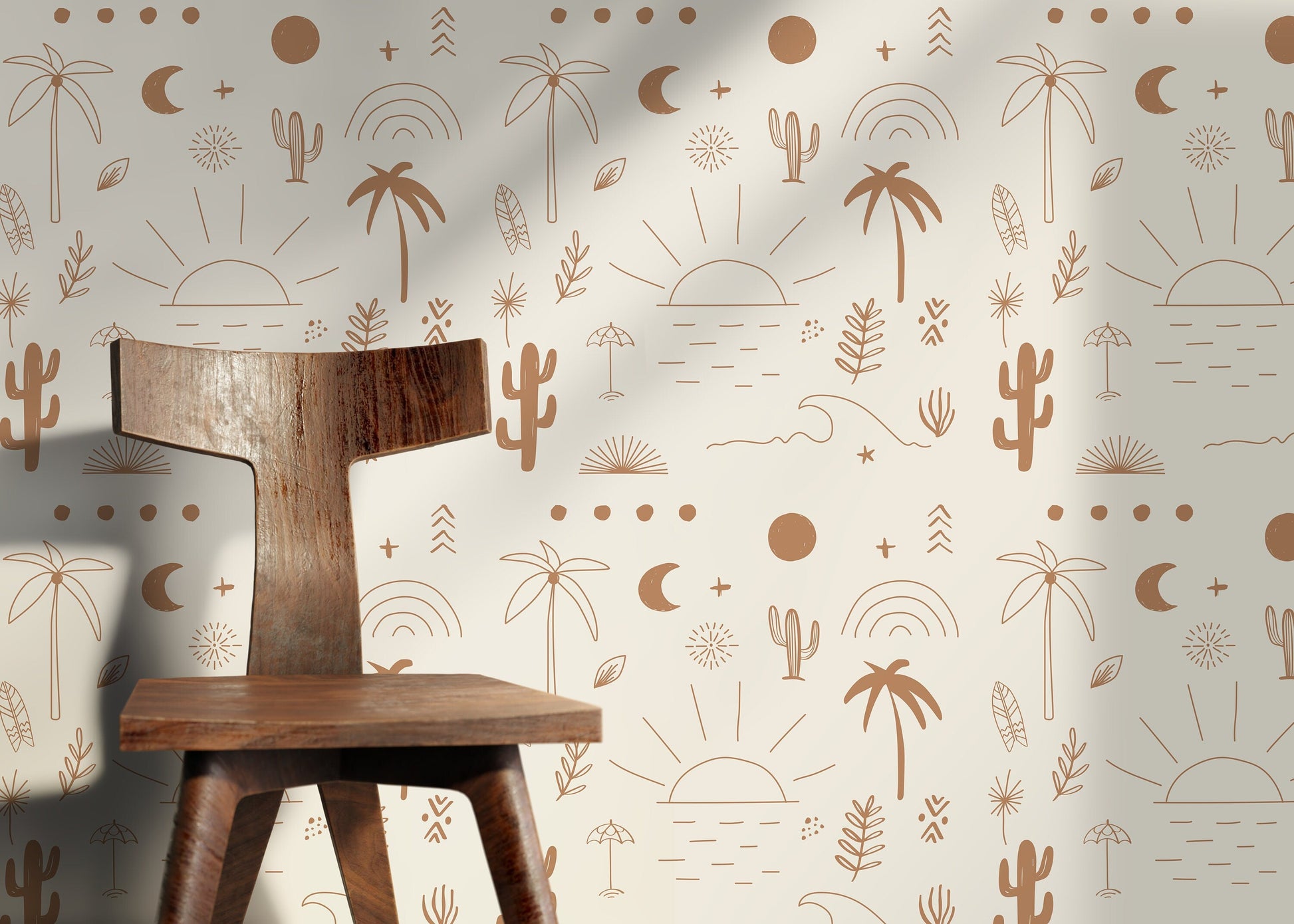 California Wallpaper Boho Minimalist Beach Cactus Peel and Stick Removable and Repositionable or Traditional Pre-pasted Wallpaper - ZABY