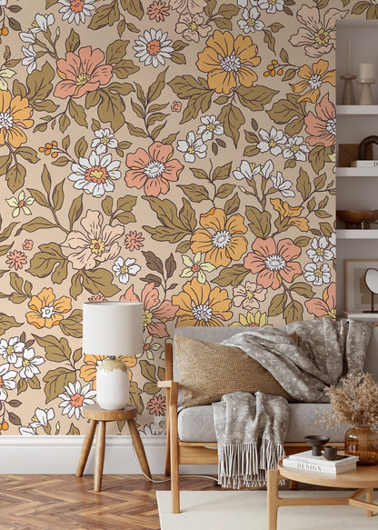 Annete Vintage Meadow Flowers Mural - Large Scale Wallpaper Floral Peel and Stick Removable Repositionable or Traditional Pre-pasted  - ZACD