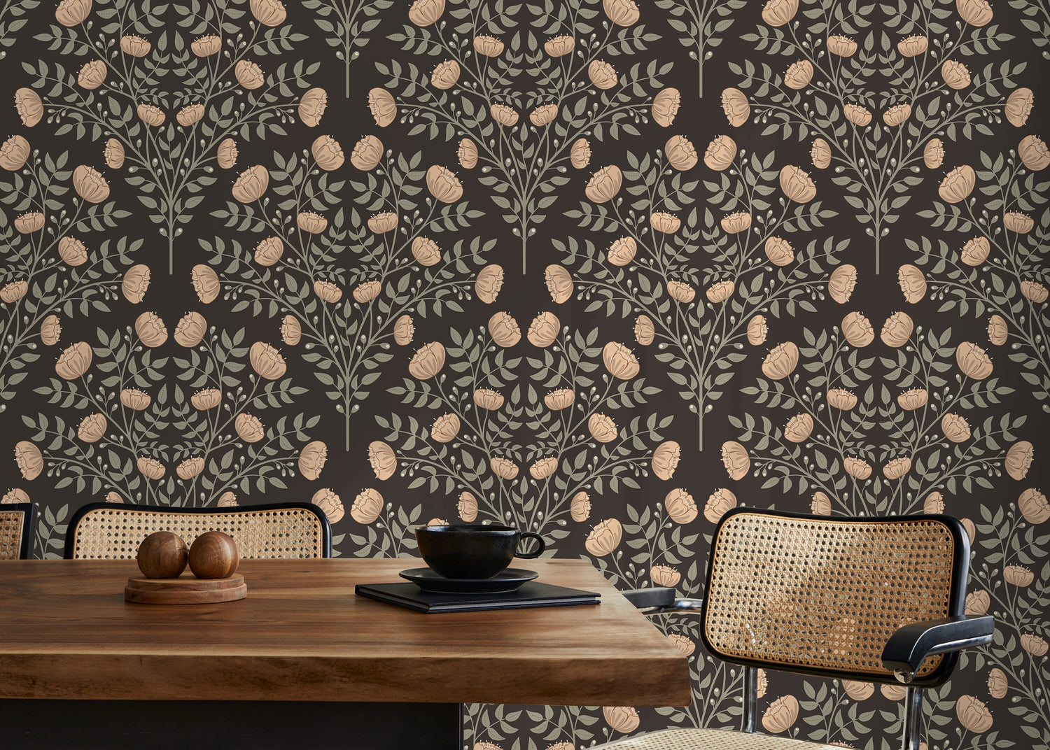 Floral and Leaf Wallpaper / Peel and Stick Wallpaper Removable Wallpaper Home Decor Wall Art Wall Decor Room Decor - D036