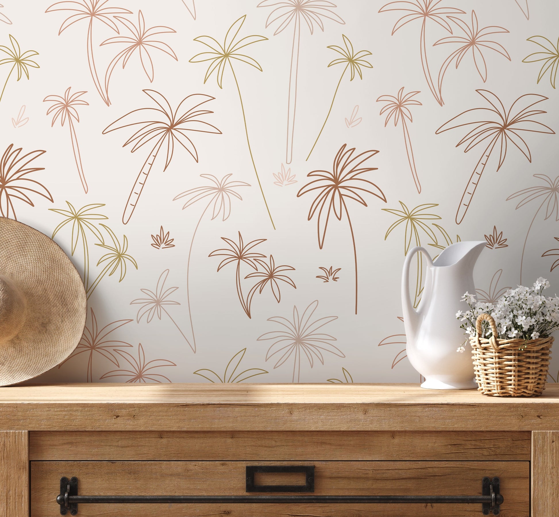 Mayami Wallpaper Tropical Boho Palms in Neutral Tones Wallpaper Nature Wallpaper Peel and Stick Removable Repositionable - ZACF