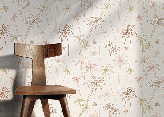 Mayami Wallpaper Tropical Boho Palms in Neutral Tones Wallpaper Nature Wallpaper Peel and Stick Removable Repositionable - ZACF