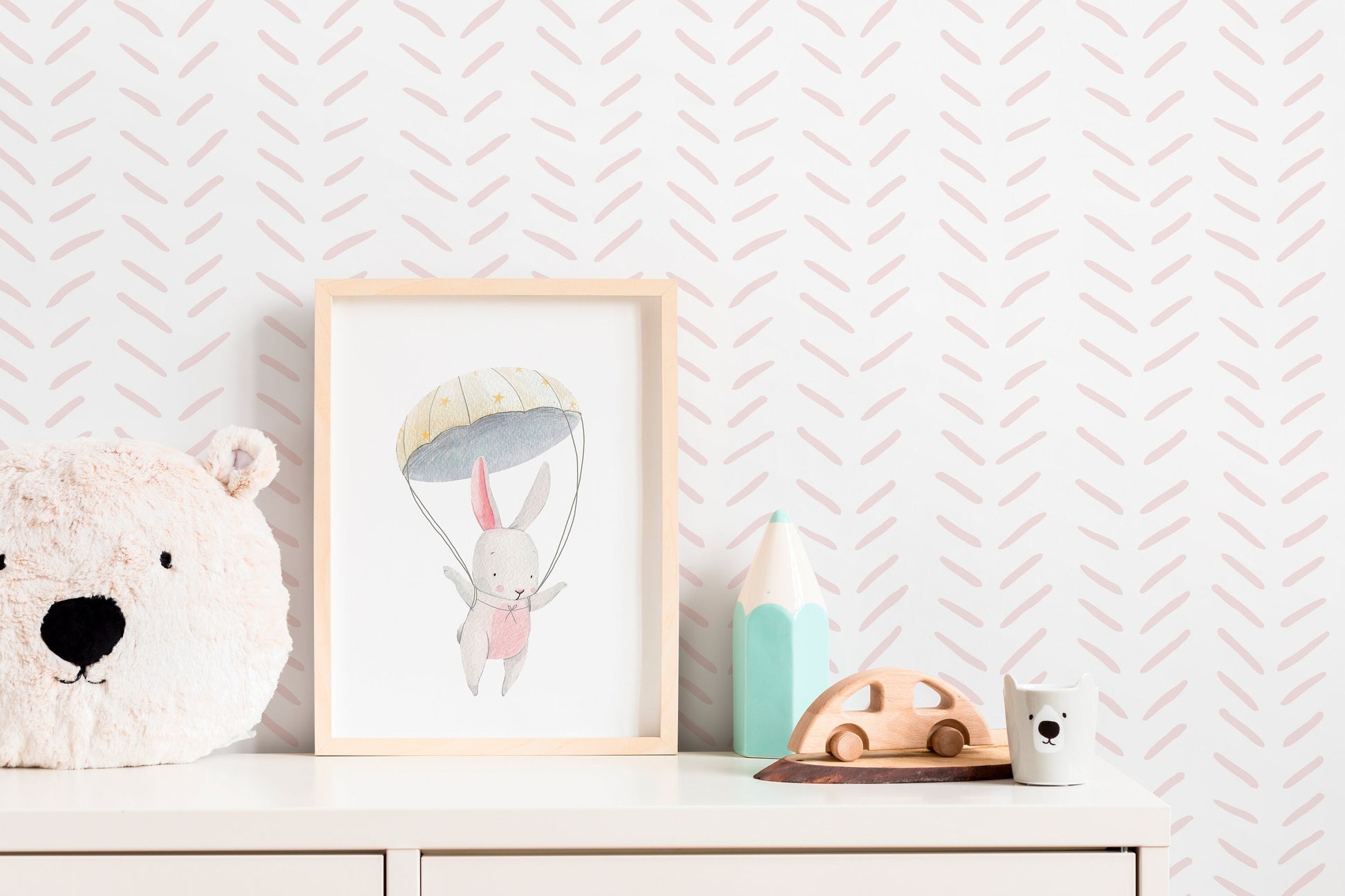 Boho Herringbone in Soft Pink Wallpaper Removable and Repositionable Peel and Stick or Traditional Pre-pasted Wallpaper - ZACI