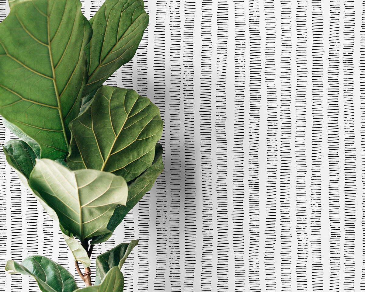 Black and White Boho Striped Wallpaper / Peel and Stick Wallpaper Removable Wallpaper Home Decor Wall Art Wall Decor Room Decor - D010