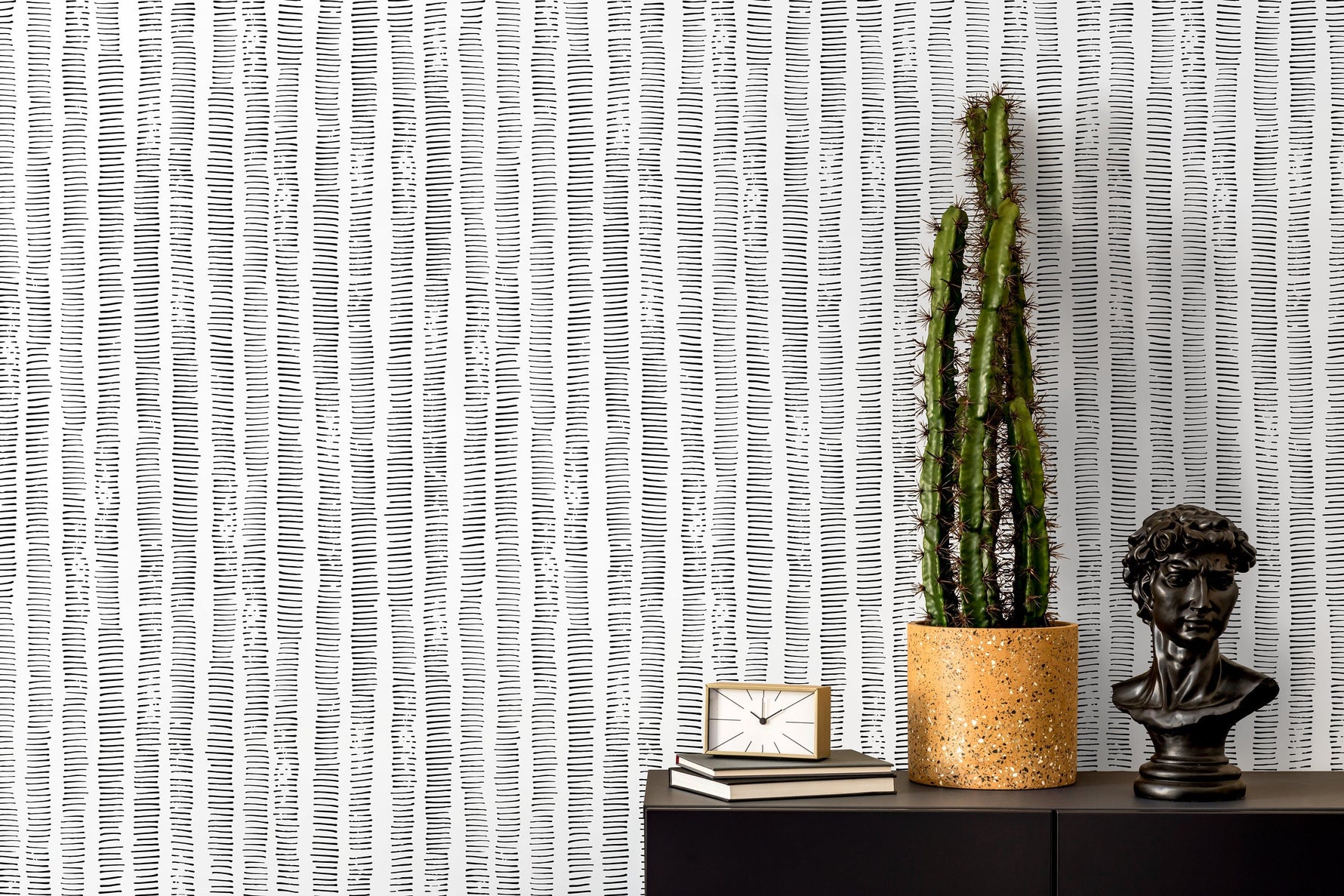 Black and White Boho Striped Wallpaper / Peel and Stick Wallpaper Removable Wallpaper Home Decor Wall Art Wall Decor Room Decor - D010