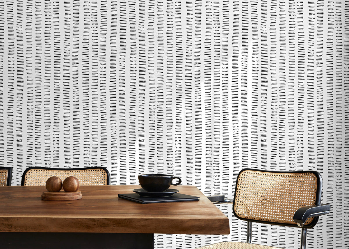 Black and White Boho Striped Wallpaper / Peel and Stick Wallpaper Removable Wallpaper Home Decor Wall Art Wall Decor Room Decor - D010