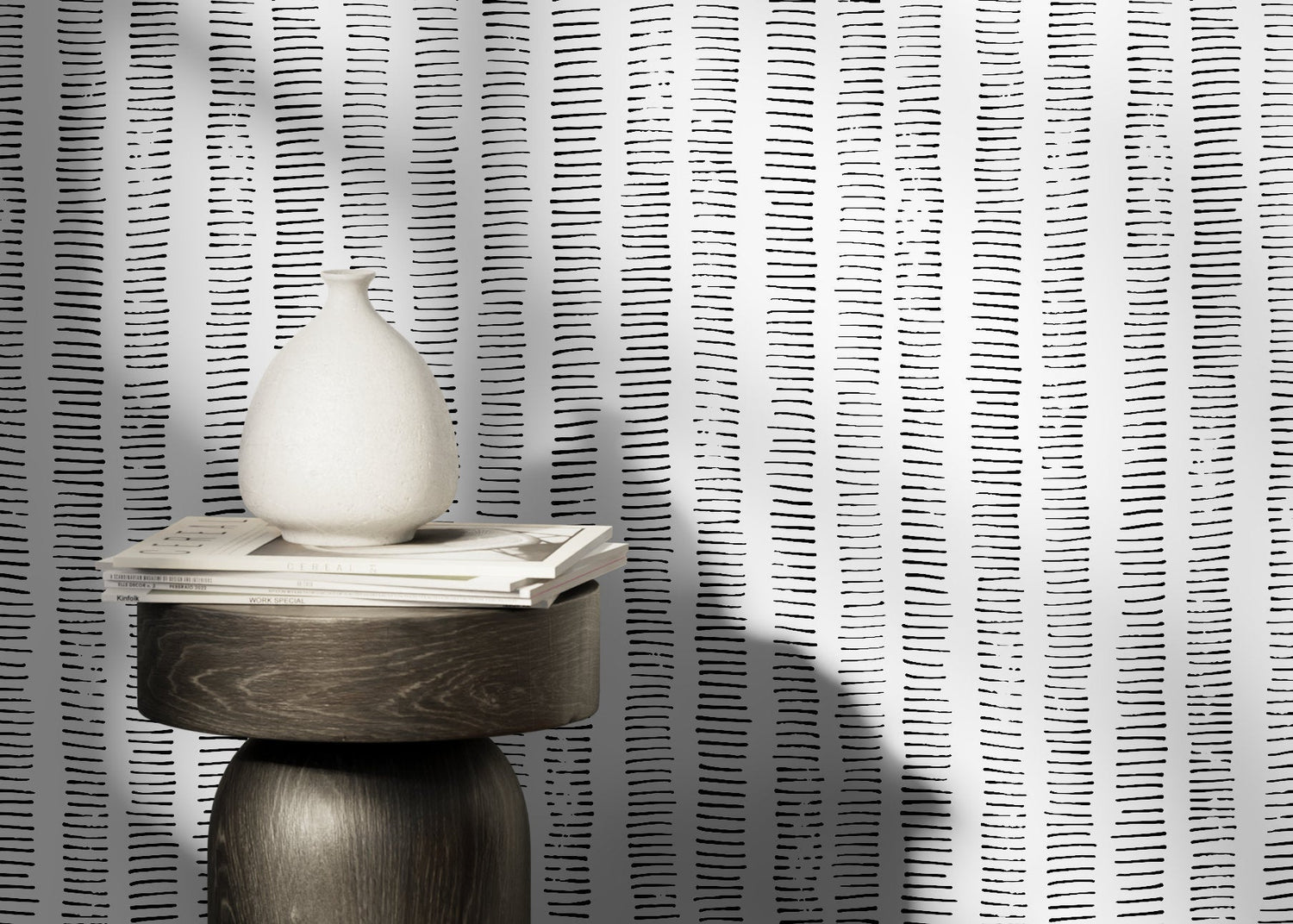 Black and White Boho Striped Wallpaper / Peel and Stick Wallpaper Removable Wallpaper Home Decor Wall Art Wall Decor Room Decor - D010