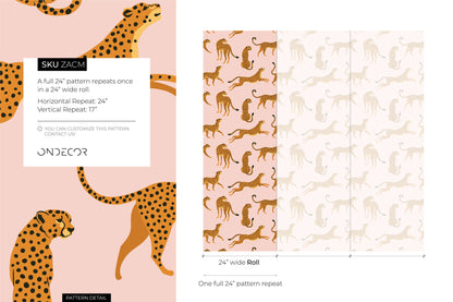 Pink Boho Cheetah Wallpaper Removable and Repositionable Peel and Stick or Traditional Pre-pasted Wallpaper - ZACM