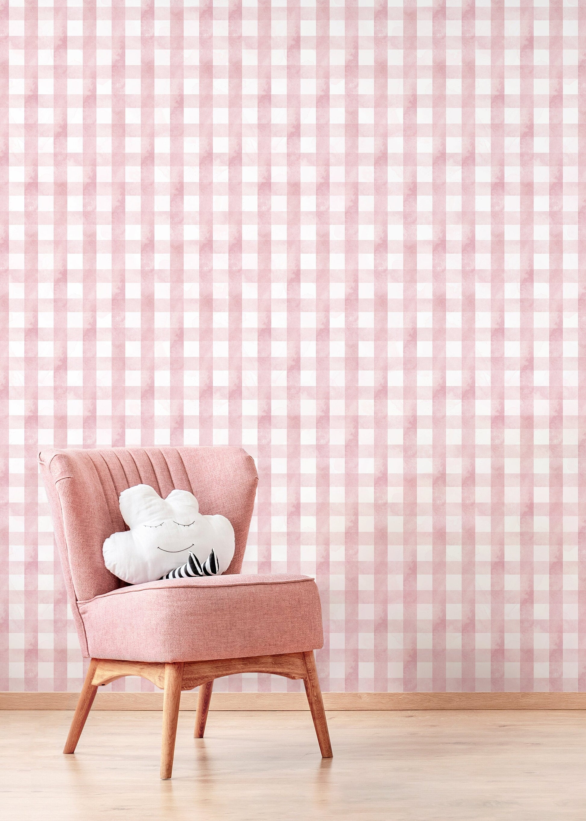 Pink Gingham Wallpaper / Peel and Stick Wallpaper Removable Wallpaper Home Decor Wall Art Wall Decor Room Decor - D011
