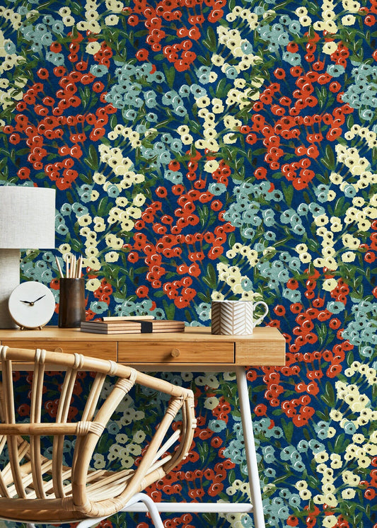 Colorful Floral Wallpaper / Peel and Stick Wallpaper Removable Wallpaper Home Decor Wall Art Wall Decor Room Decor - D013