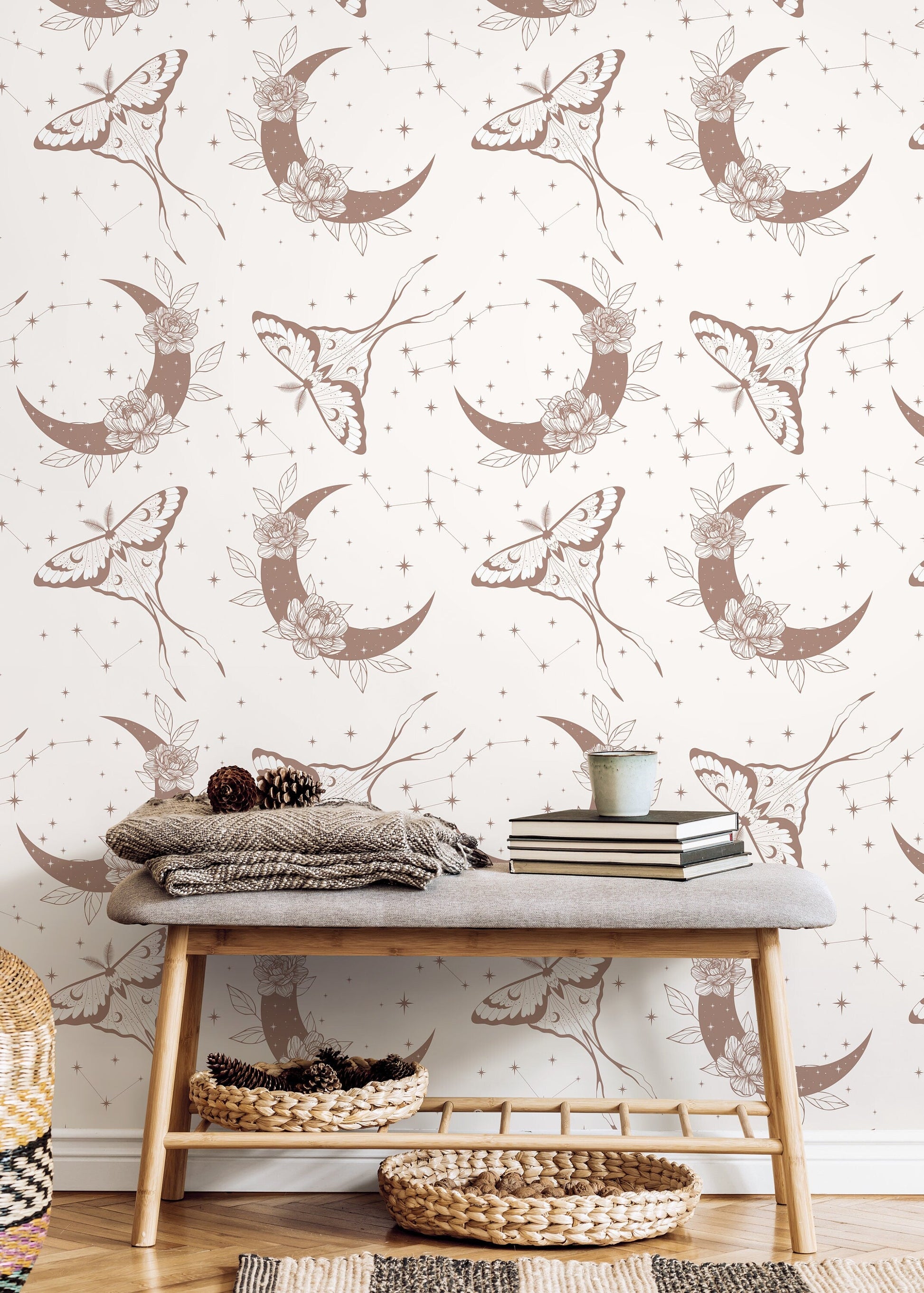 Mystique and Celestial Wallpaper Removable Peel and Stick Wallpaper, Peel and Stick Wallpaper Moon and Butterfly - ZACT
