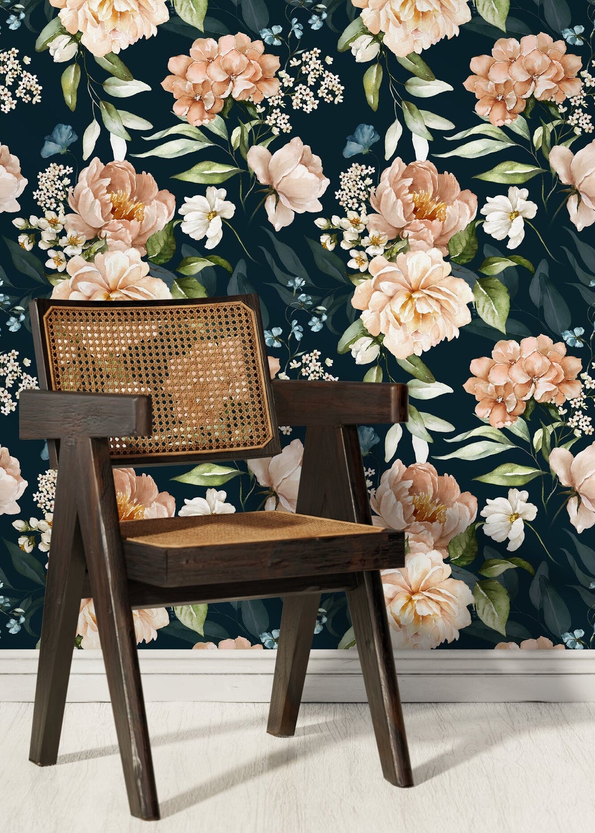 Dark Vintage Peony Wallpaper / Peel and Stick Wallpaper Removable Wallpaper Home Decor Wall Art Wall Decor Room Decor - D021
