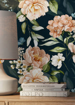 Dark Vintage Peony Wallpaper / Peel and Stick Wallpaper Removable Wallpaper Home Decor Wall Art Wall Decor Room Decor - D021