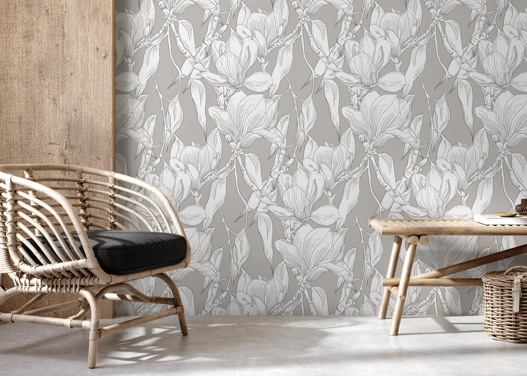 Neutral Botanical Floral Wallpaper / Peel and Stick Wallpaper Removable Wallpaper Home Decor Wall Art Wall Decor Room Decor - D026