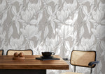 Neutral Botanical Floral Wallpaper / Peel and Stick Wallpaper Removable Wallpaper Home Decor Wall Art Wall Decor Room Decor - D026
