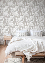 Neutral Botanical Floral Wallpaper / Peel and Stick Wallpaper Removable Wallpaper Home Decor Wall Art Wall Decor Room Decor - D026