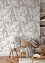 Neutral Botanical Floral Wallpaper / Peel and Stick Wallpaper Removable Wallpaper Home Decor Wall Art Wall Decor Room Decor - D026