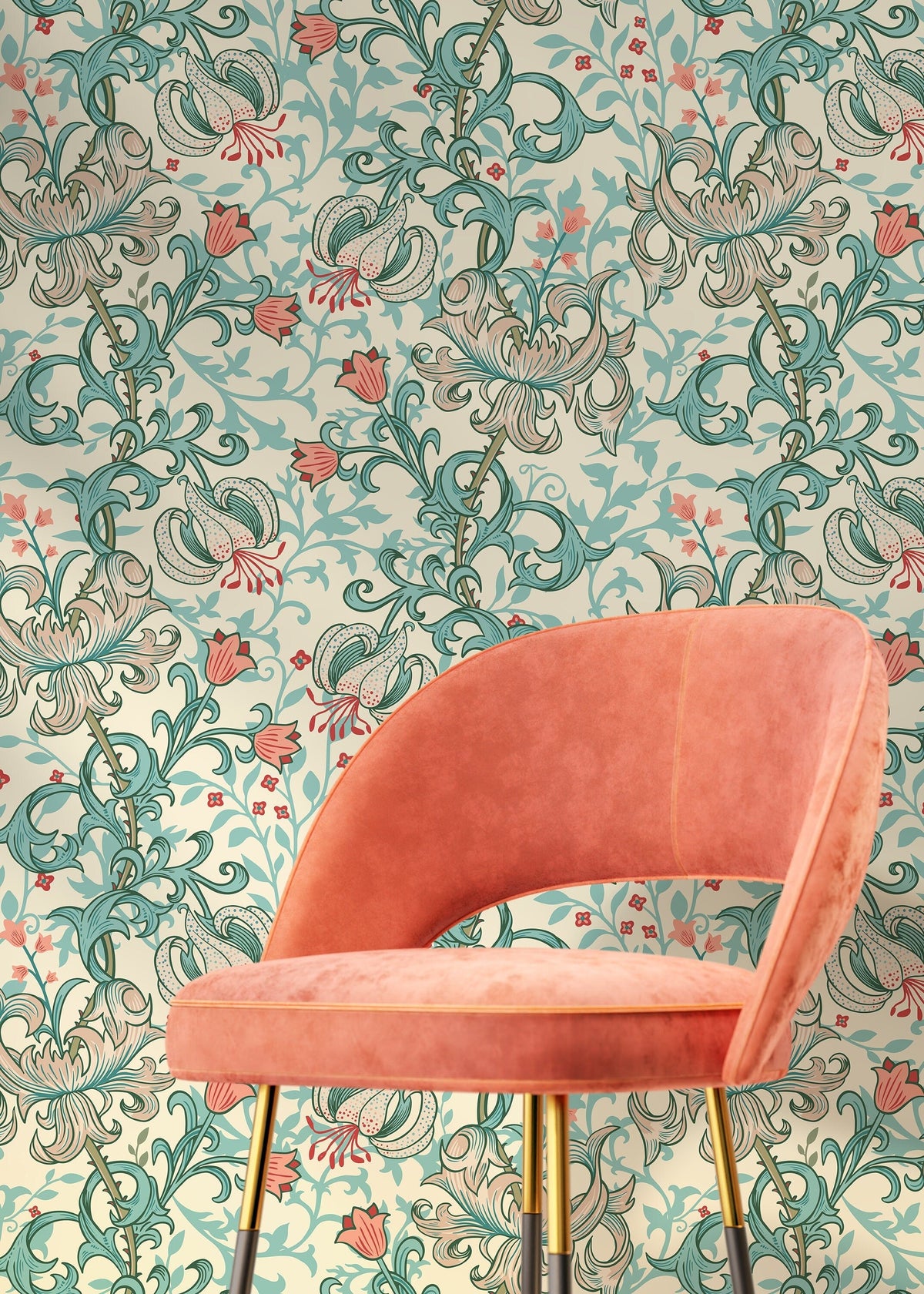 Green William Morris Wallpaper / Peel and Stick Wallpaper Removable Wallpaper Home Decor Wall Art Wall Decor Room Decor - D030