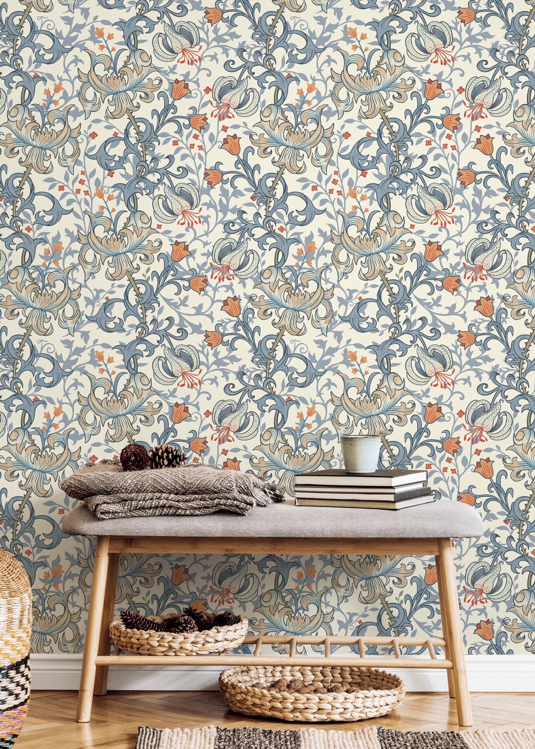 NextWall 3075 sq ft Daydream Grey  Pearl Blue Morris Flower Vinyl Peel  and Stick Wallpaper Roll NW41508  The Home Depot