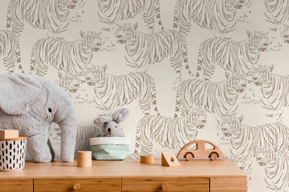 Boho Neutral Tiger Wallpaper Removable Peel and Stick Wallpaper, Animal Print Repositionable Peel and Stick Wallpaper - ZADH