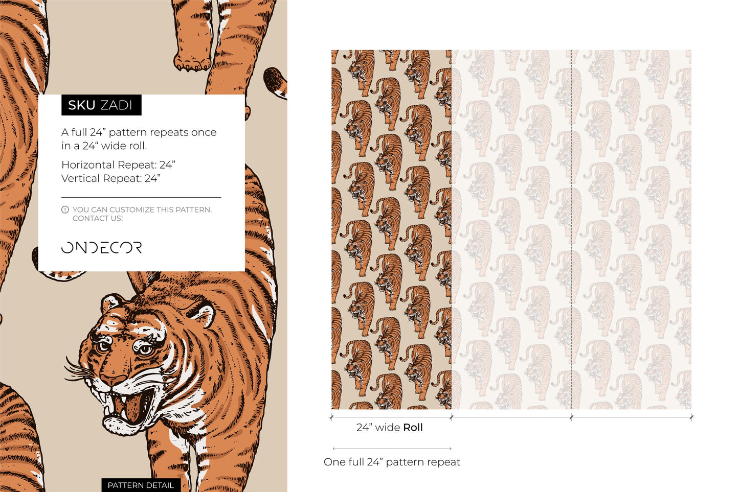 Boho Tiger Wallpaper Removable Peel and Stick Wallpaper, Animal Print Repositionable Peel and Stick Wallpaper - ZADI