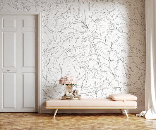 The Minimalist Peony Mural Mural Self Adhesive Large Scale Wallpaper Peony Floral Traditional Pre-pasted or Peel and Stick - ZADT