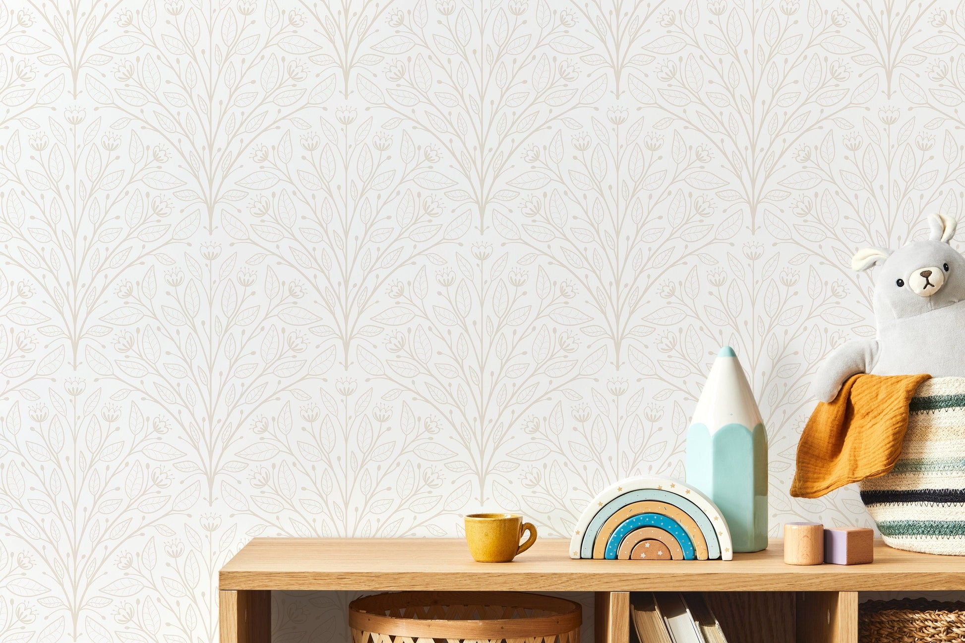 Neutral Boho Floral Wallpaper / Peel and Stick Wallpaper Removable Wallpaper Home Decor Wall Art Wall Decor Room Decor - D042