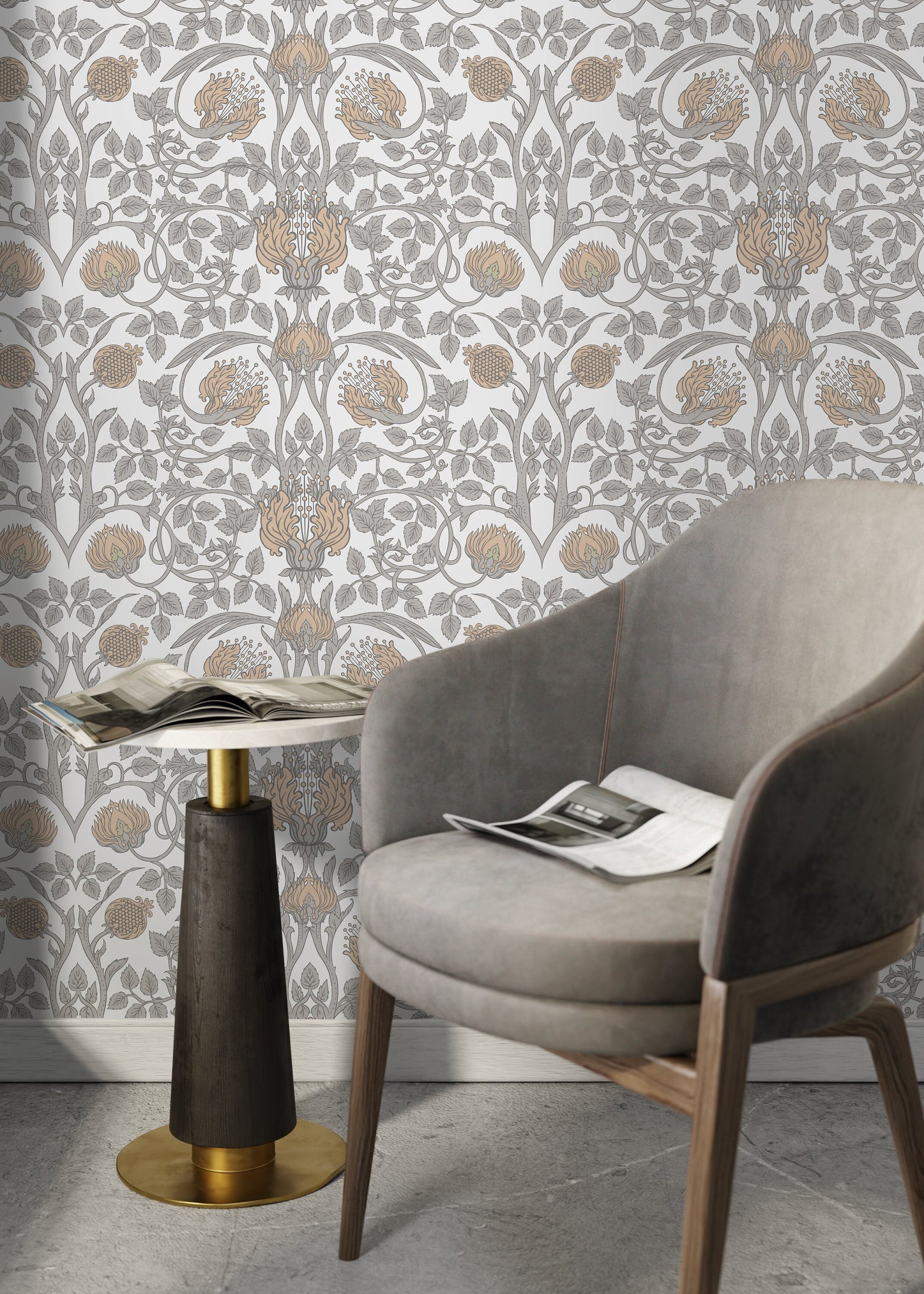 Beige Floral William Morris Wallpaper / Peel and Stick Wallpaper Removable Wallpaper Home Decor Wall Art Wall Decor Room Decor - D043