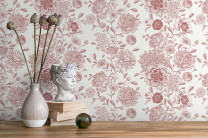 Pink Vintage Floral Wallpaper / Peel and Stick Wallpaper Removable Wallpaper Home Decor Wall Art Wall Decor Room Decor - D051