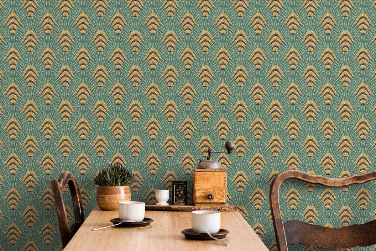 Green Modern Art Deco Wallpaper / Peel and Stick Wallpaper Removable Wallpaper Home Decor Wall Art Wall Decor Room Decor - D053