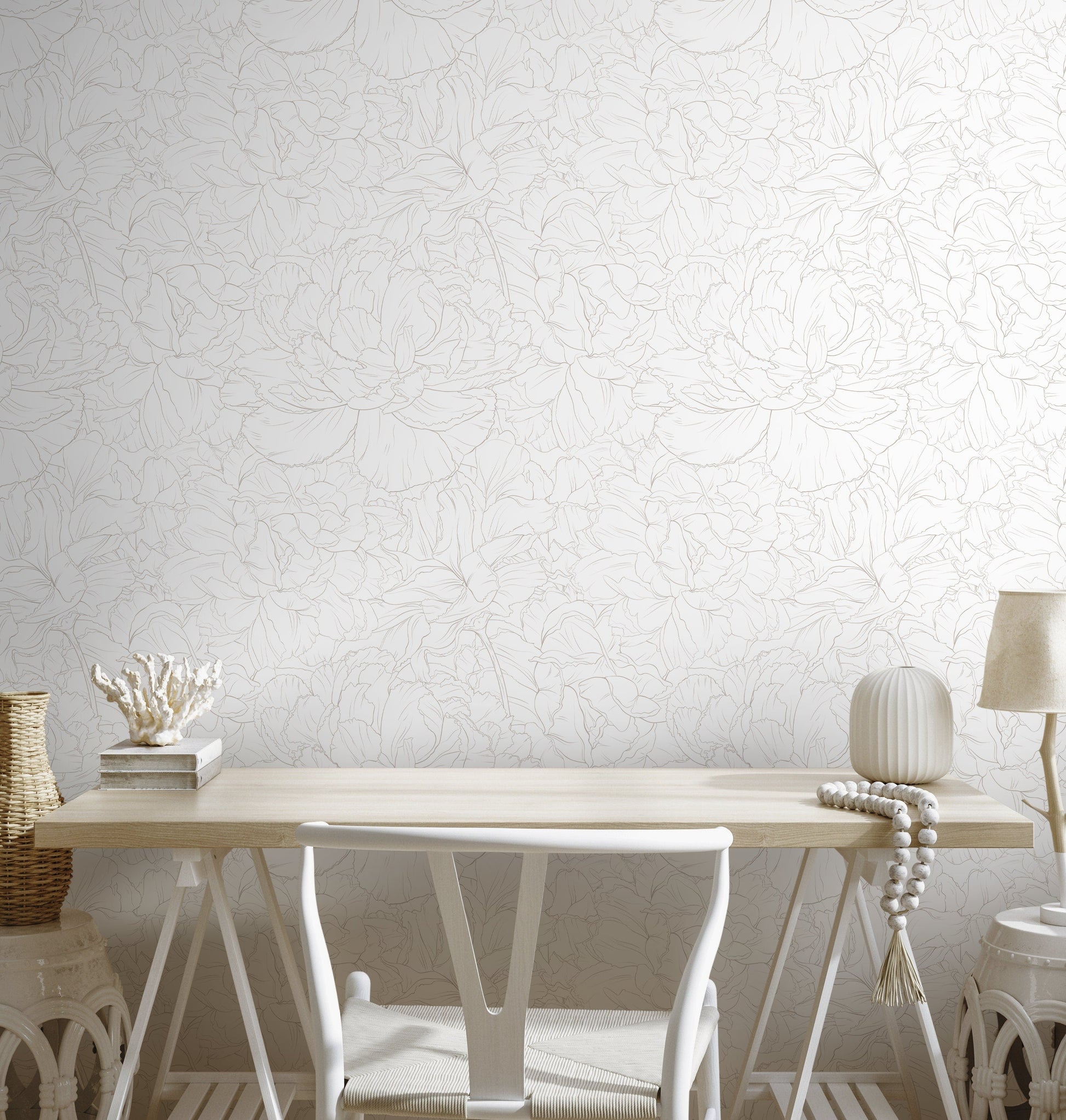 Light Boho Minimalist Peony Wallpaper Peel and Stick Removable Repositionable Geometric Minimalistic Abstract - ZAED