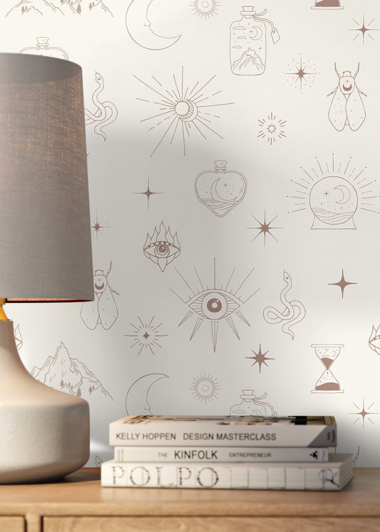 Mystique and Celestial Wallpaper Removable Peel and Stick Wallpaper, Peel and Stick Wallpaper Moon and Butterfly - ZAAQ