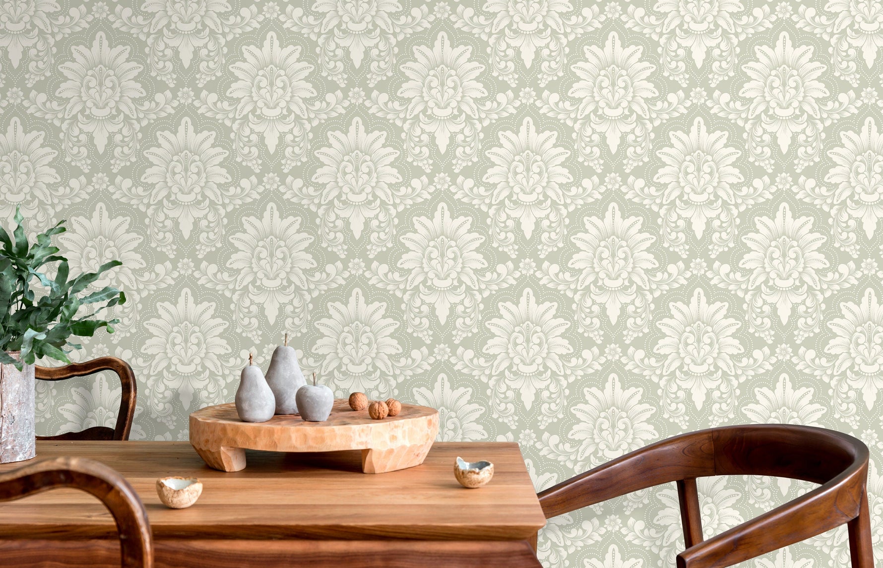 Neutral Vintage Damask Wallpaper / Peel and Stick Wallpaper Removable Wallpaper Home Decor Wall Art Wall Decor Room Decor - D064