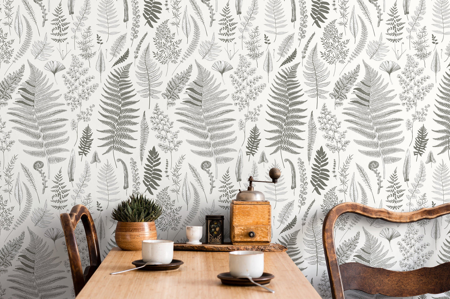 Gray Botanical Leaf Wallpaper / Peel and Stick Wallpaper Removable Wallpaper Home Decor Wall Art Wall Decor Room Decor - D066