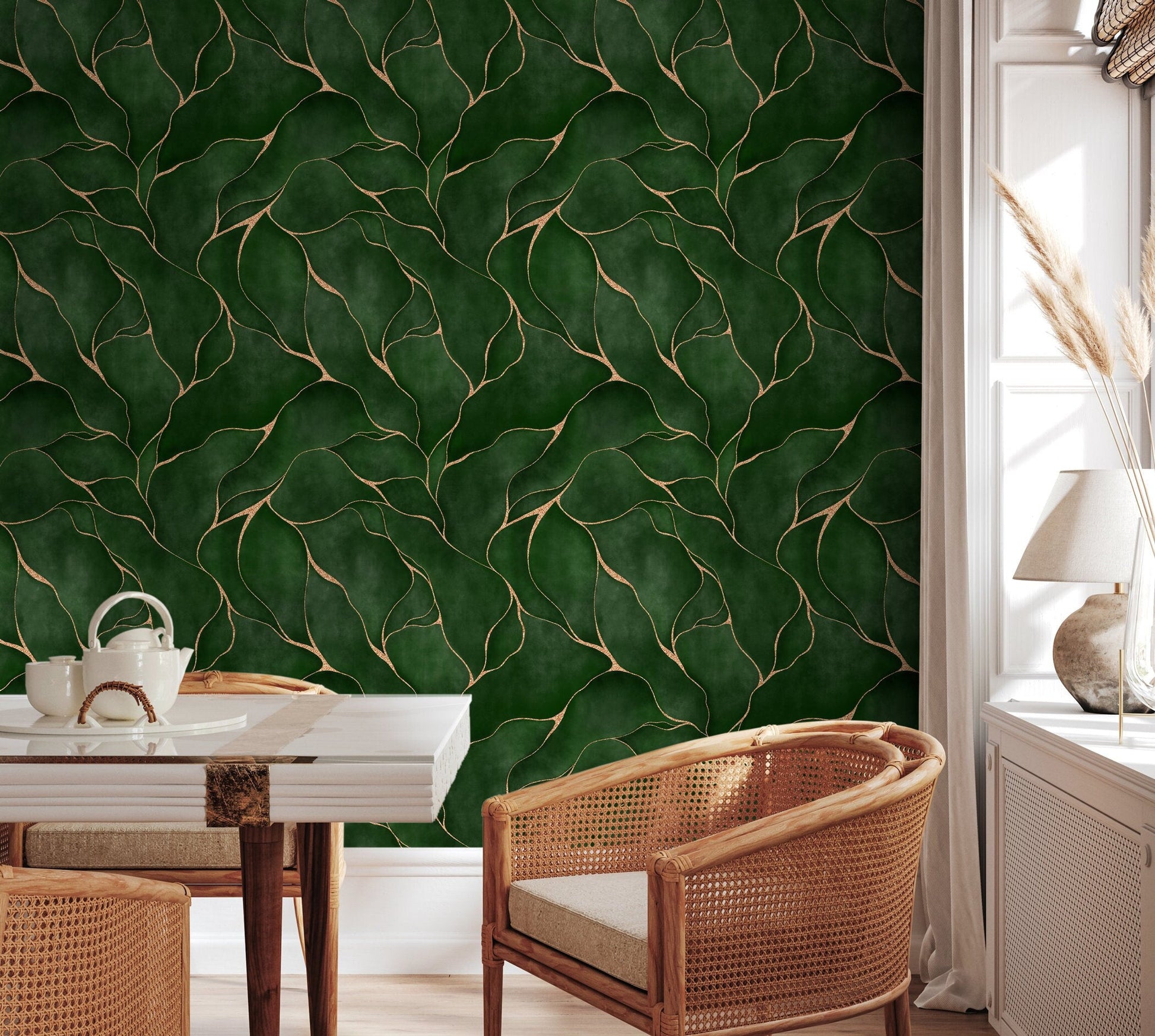 Green Abstract Modern Wallpaper Peel and Stick and Traditional Wallpaper - C455