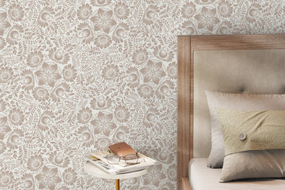Neutral Floral Wallpaper / Peel and Stick Wallpaper Removable Wallpaper Home Decor Wall Art Wall Decor Room Decor - D069