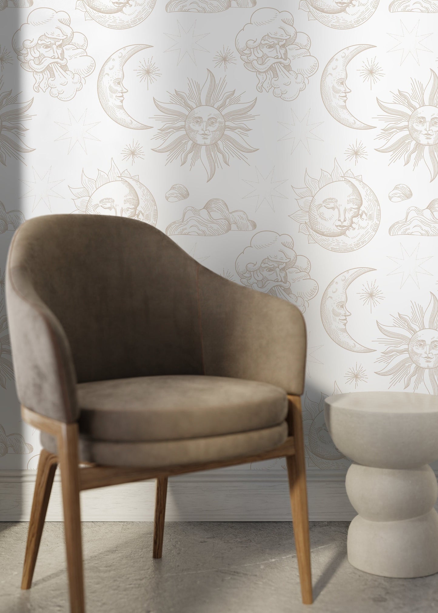 Neutral Mystique and Celestial Wallpaper Removable Peel and Stick Wallpaper, Peel and Stick Wallpaper Moon and Sun - ZABB