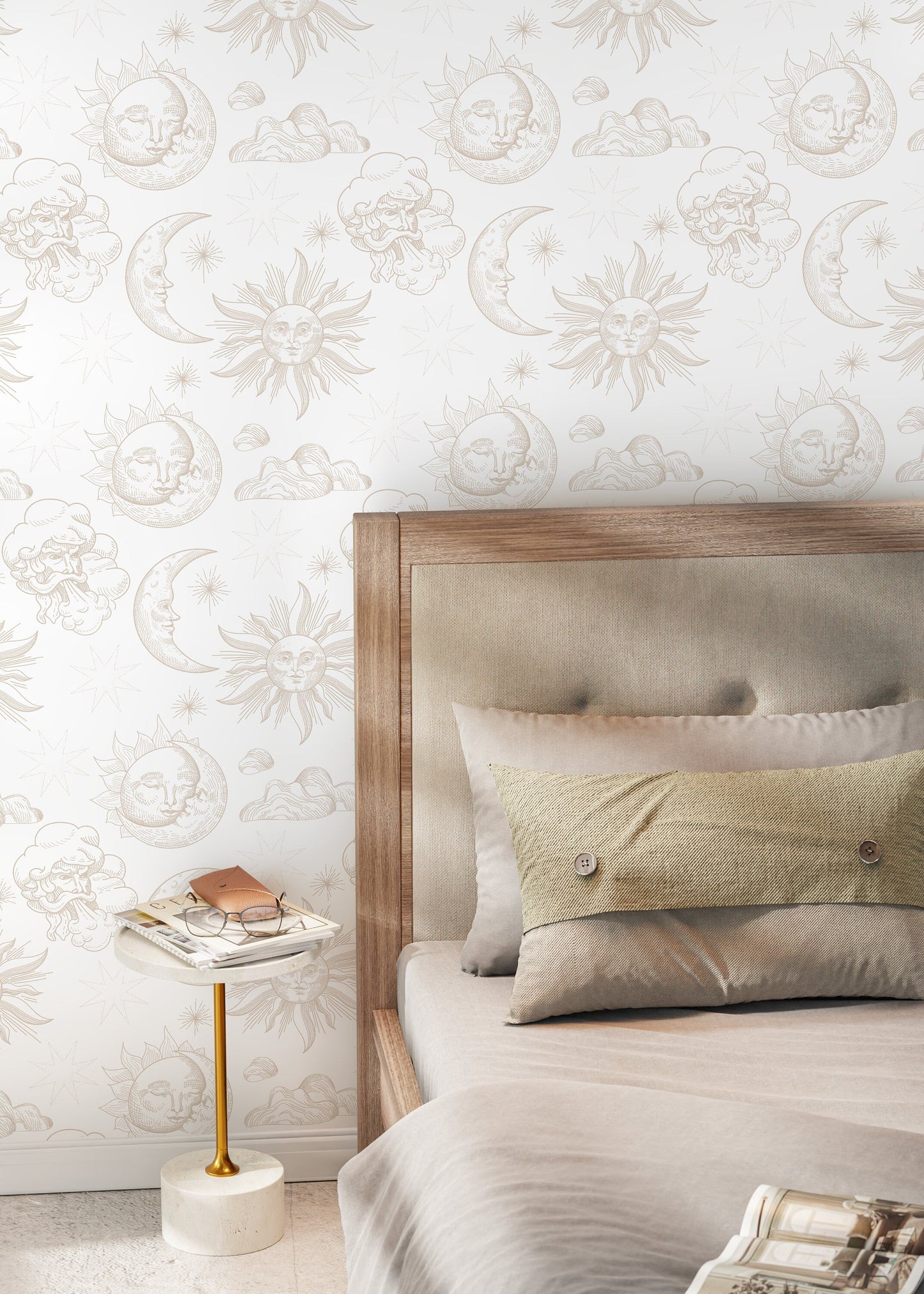 Neutral Mystique and Celestial Wallpaper Removable Peel and Stick Wallpaper, Peel and Stick Wallpaper Moon and Sun - ZABB