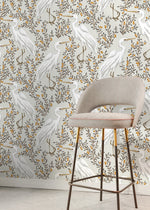 Neutral Floral Cranes Birds Wallpaper / Peel and Stick Wallpaper Removable Wallpaper Home Decor Wall Art Wall Decor Room Decor - D073