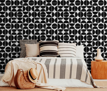 Monochrome Abstract Semicircles Wallpaper - C029