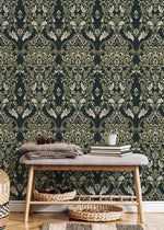 Green Vintage Victorian Wallpaper / Peel and Stick Wallpaper Removable Wallpaper Home Decor Wall Art Wall Decor Room Decor - D077