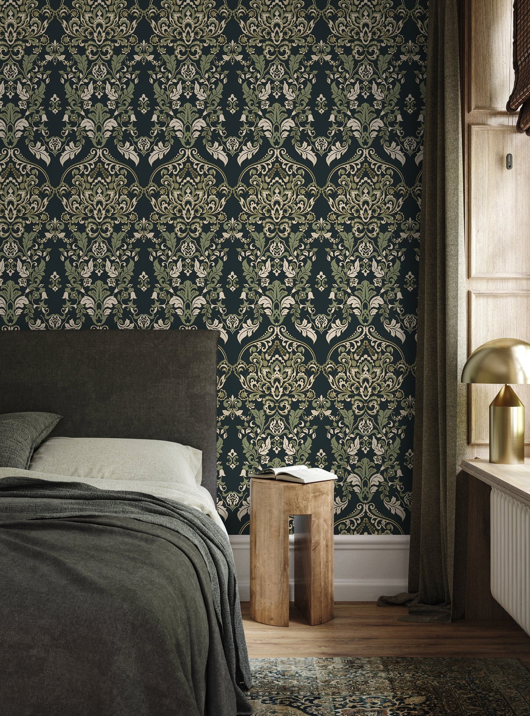 Green Vintage Victorian Wallpaper / Peel and Stick Wallpaper Removable Wallpaper Home Decor Wall Art Wall Decor Room Decor - D077