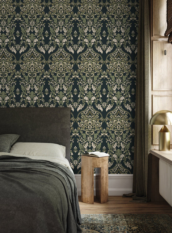 Green Vintage Victorian Wallpaper / Peel and Stick Wallpaper Removable ...