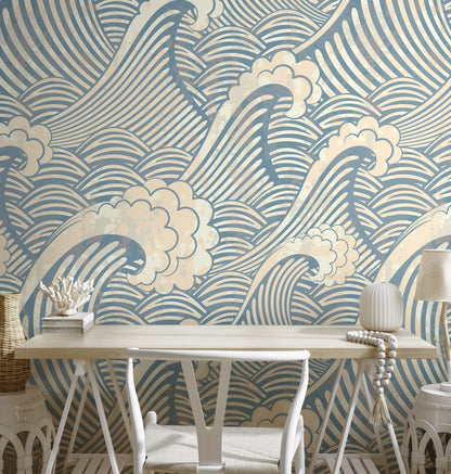 Removable Wallpaper Peel and Stick Wallpaper Wall Paper - Waves Wallpaper - A464
