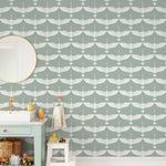 Mid Century Cranes Wallpaper Art Deco Swans Green Wallpaper / Peel and Stick Wallpaper Removable Wallpaper Home Decor Wall Art - CC-D084