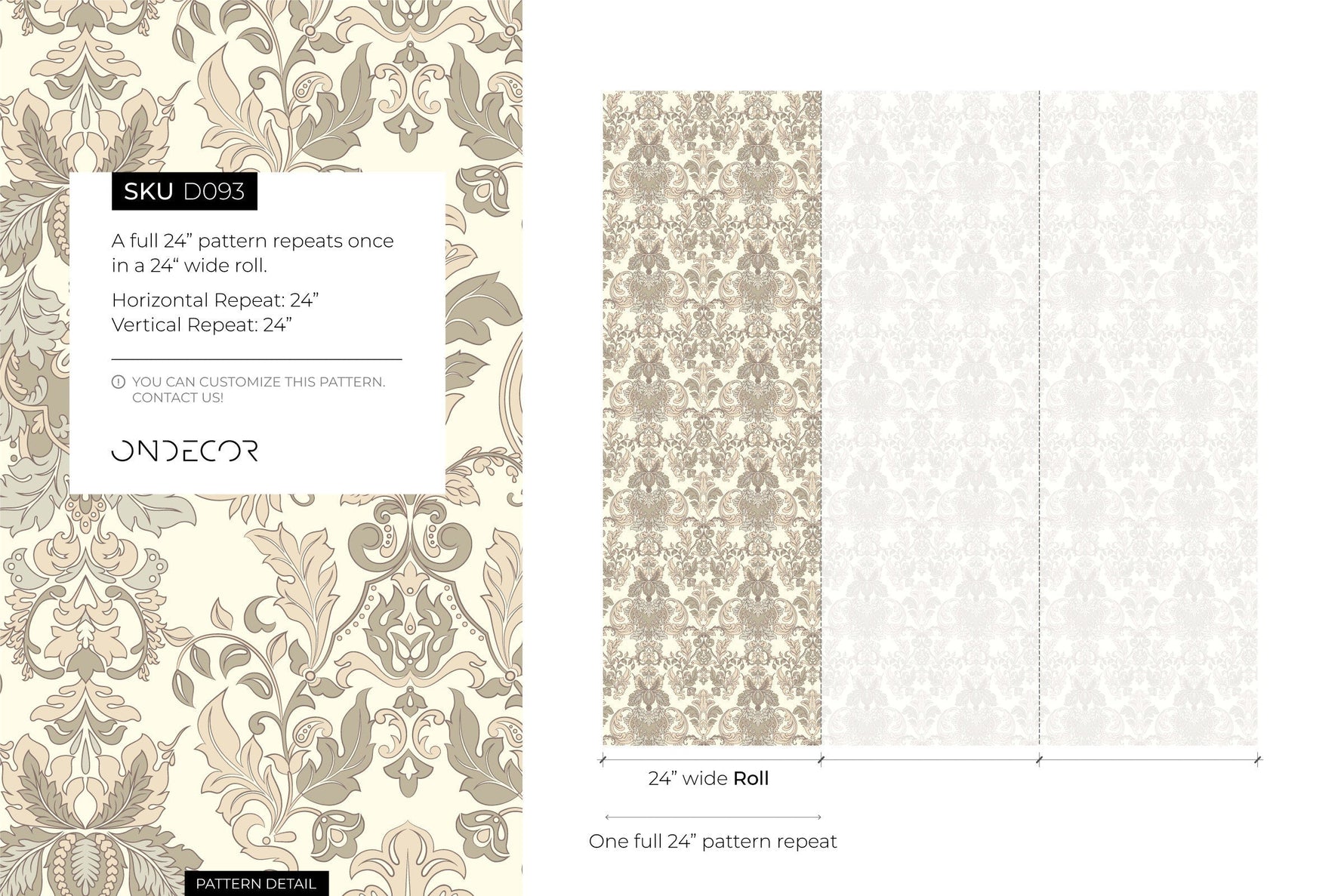 Cream Victorian Damask Wallpaper / Peel and Stick Wallpaper Removable Wallpaper Home Decor Wall Art Wall Decor Room Decor - D093