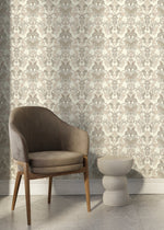 Cream Victorian Damask Wallpaper / Peel and Stick Wallpaper Removable Wallpaper Home Decor Wall Art Wall Decor Room Decor - D093