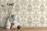 Cream Victorian Damask Wallpaper / Peel and Stick Wallpaper Removable Wallpaper Home Decor Wall Art Wall Decor Room Decor - D093