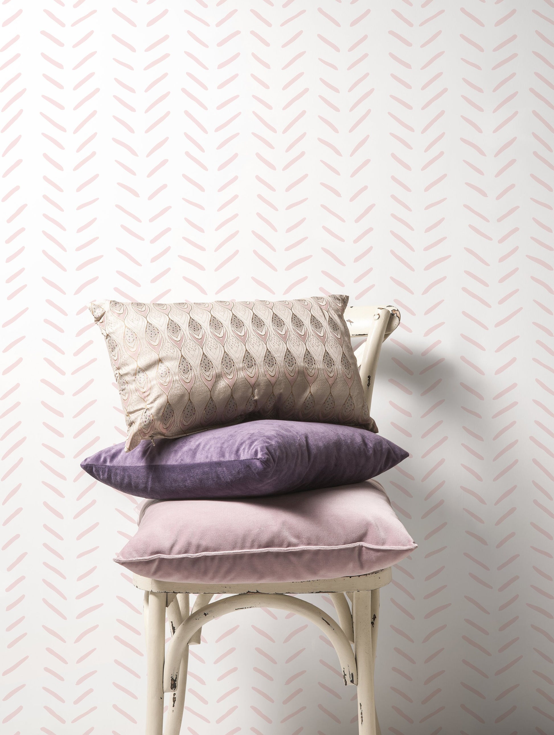 Boho Herringbone in Soft Pink Wallpaper Removable and Repositionable Peel and Stick or Traditional Pre-pasted Wallpaper - ZACI
